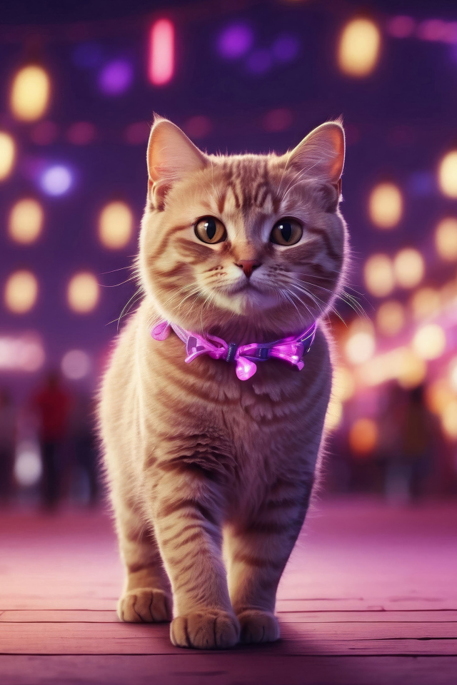 Нарисованный рыжий кот в городе