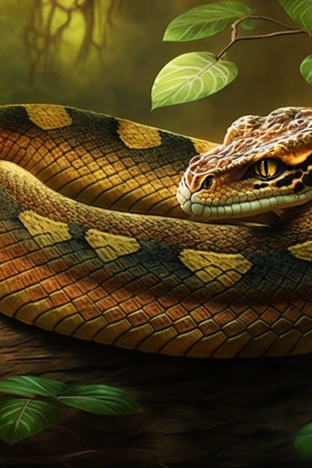 Нарисованная змея на ветке дерева