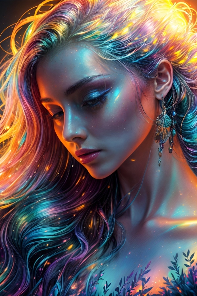 Нарисованная девушка с необычными красивыми волосами