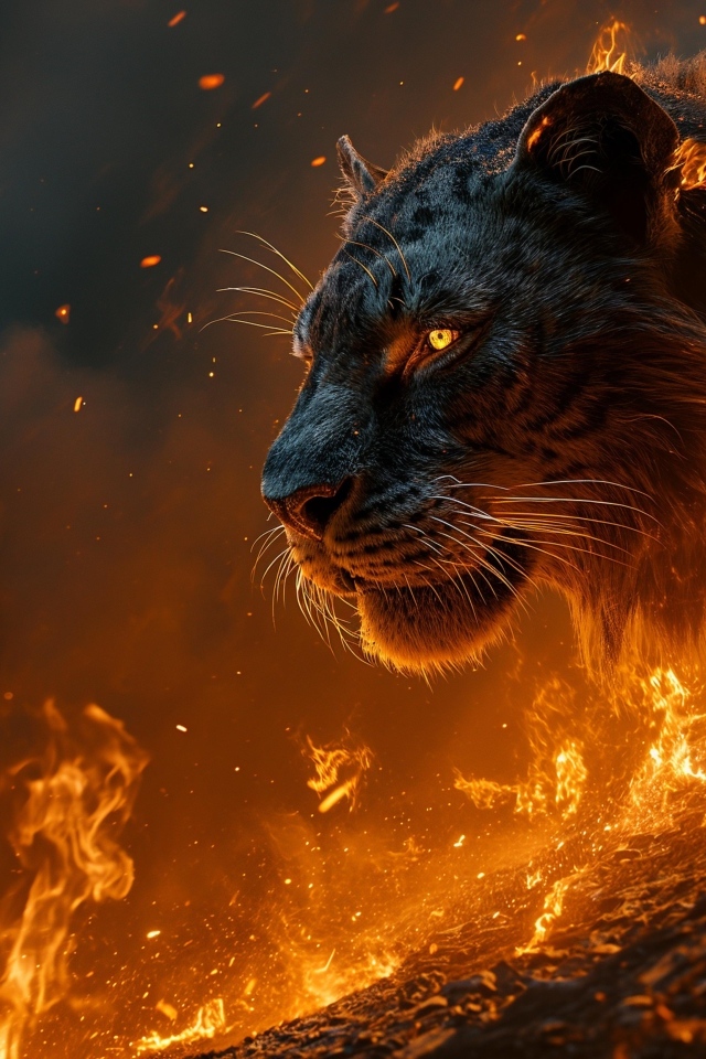 Огненный тигр в раскаленной лаве 