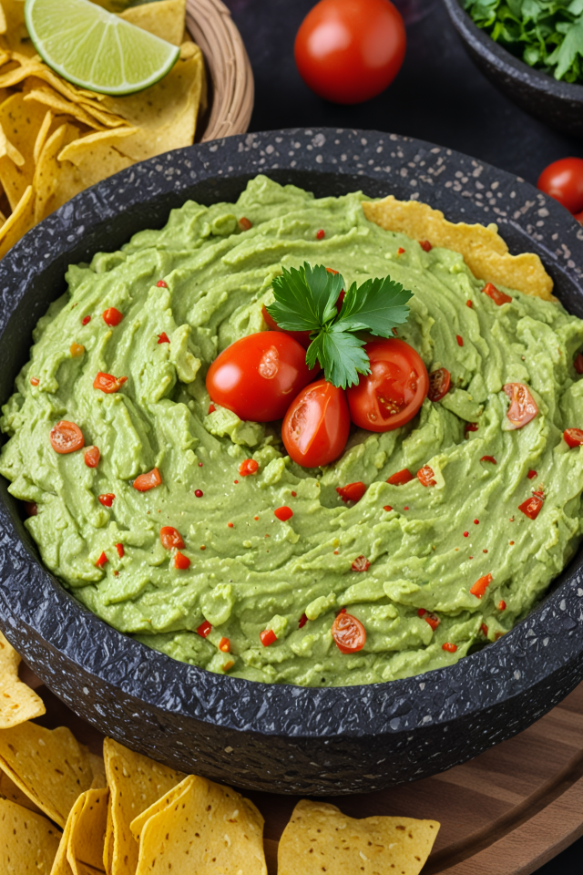 Закуска гуакамоле на столе с чипсами