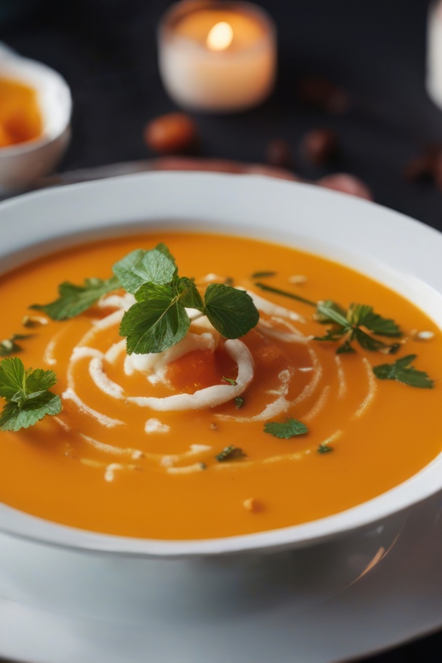 Тыквенный суп пюре с гренками на столе