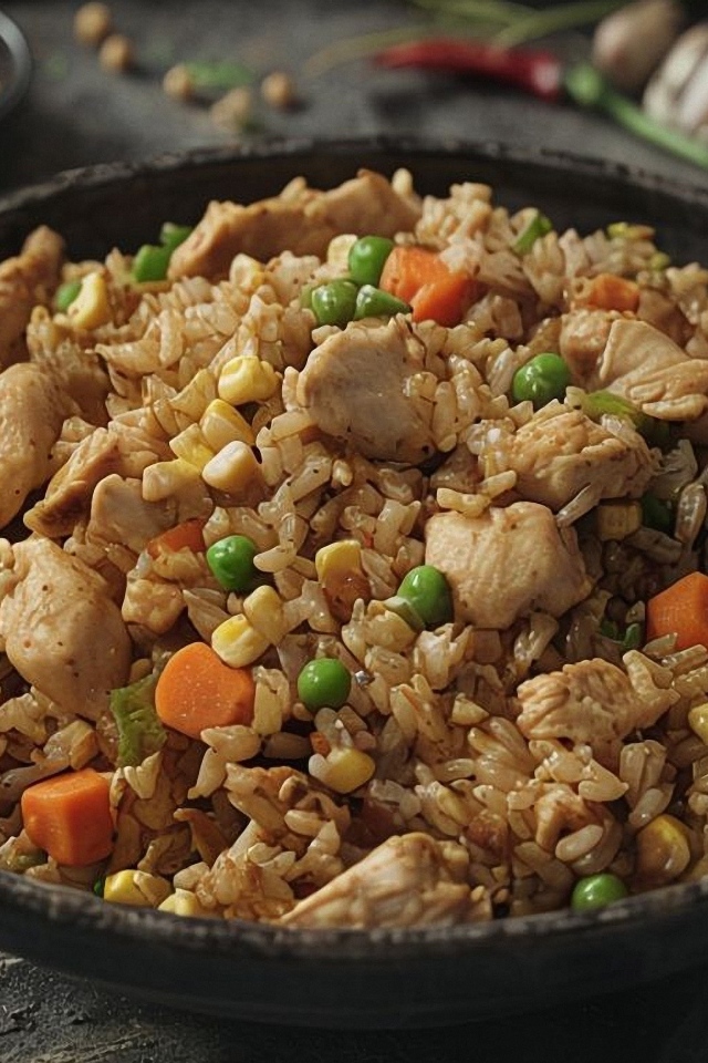 Рис с курицей в сковороде