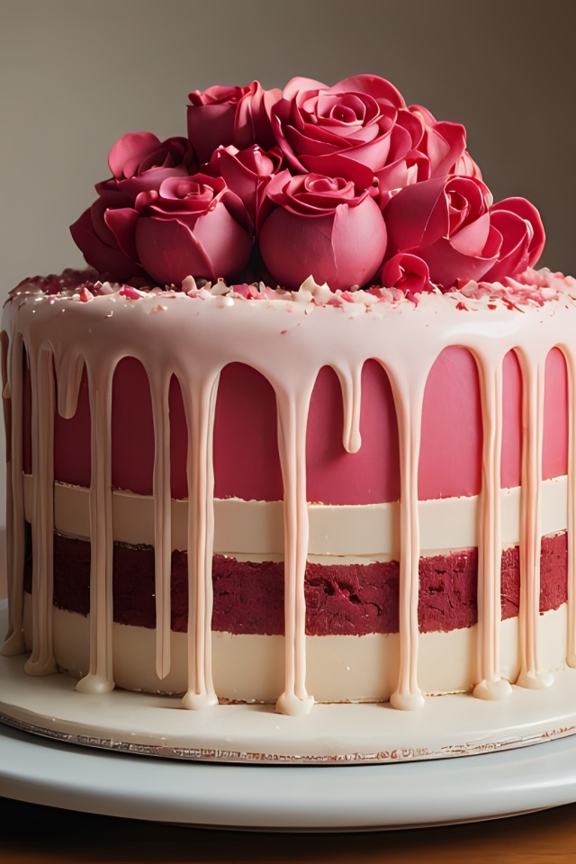 Красивый торт с кремовыми розами на тарелке