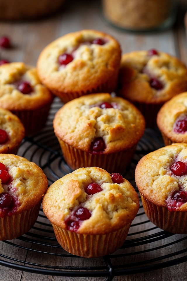Вкусные маффины с клюквой на столе