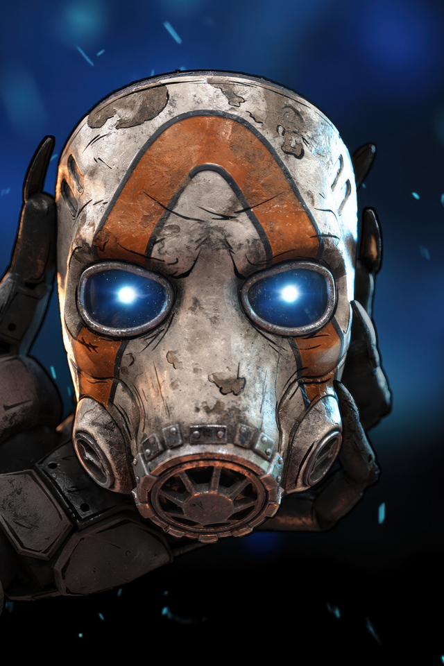 Маска в руке из видеоигры Borderlands 4