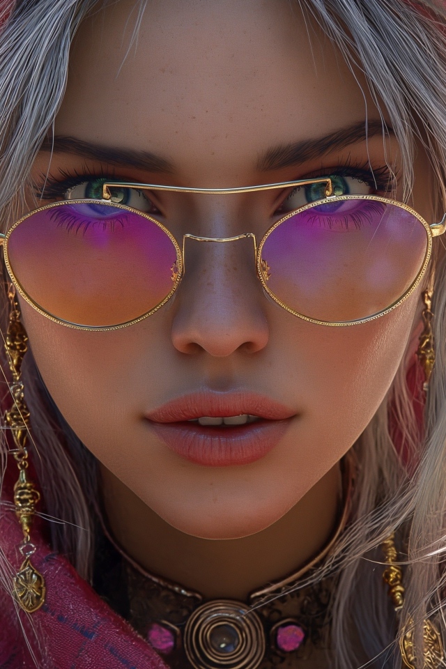 Девушка 3д в розовых очках