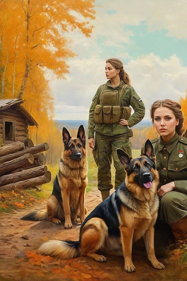 Девушки военные с овчарками