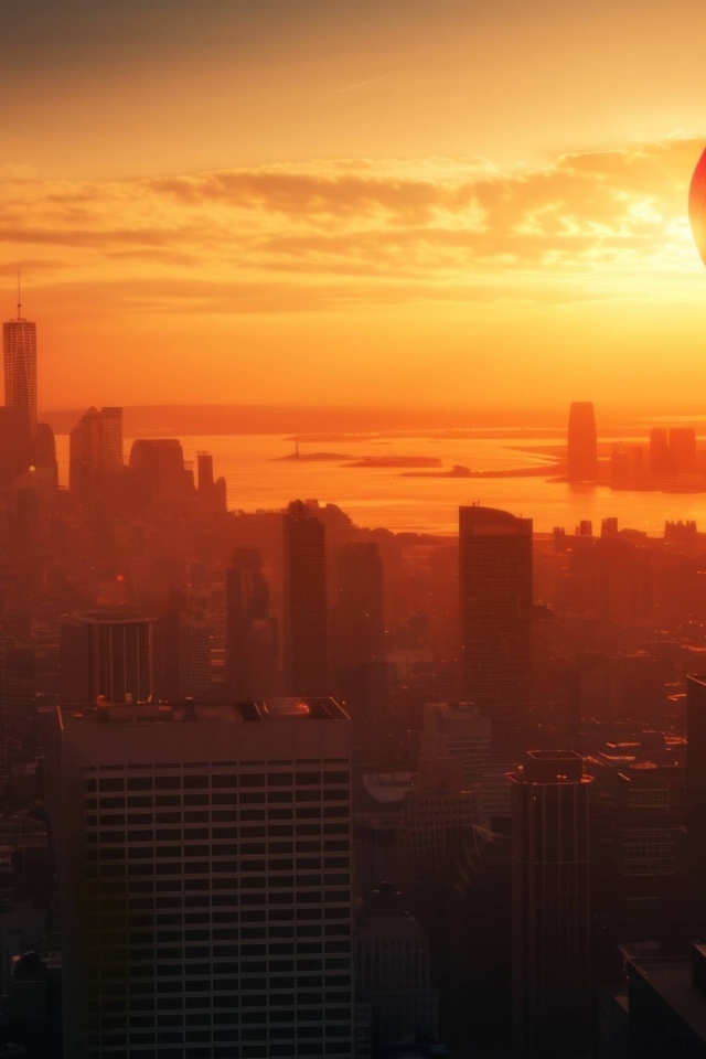 Шар в форме сердца летает над городом