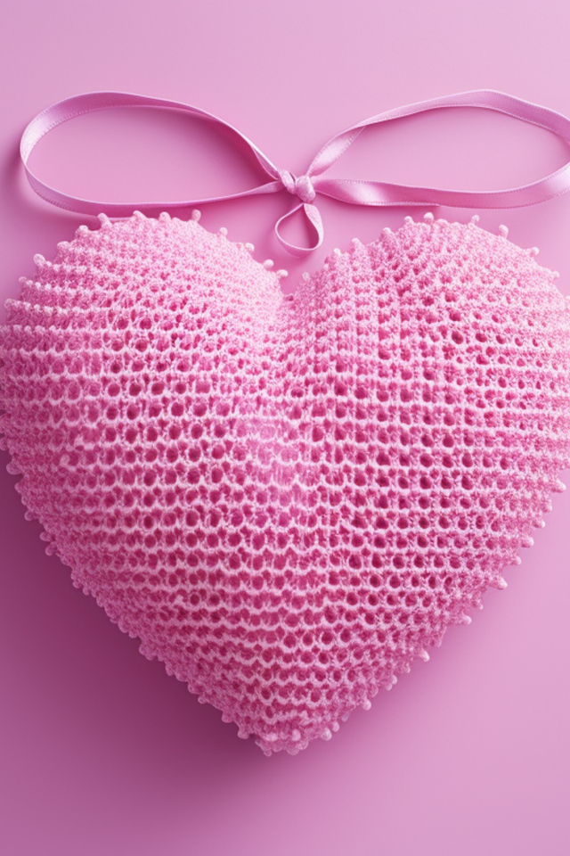 Сердце с лентой на розовом фоне