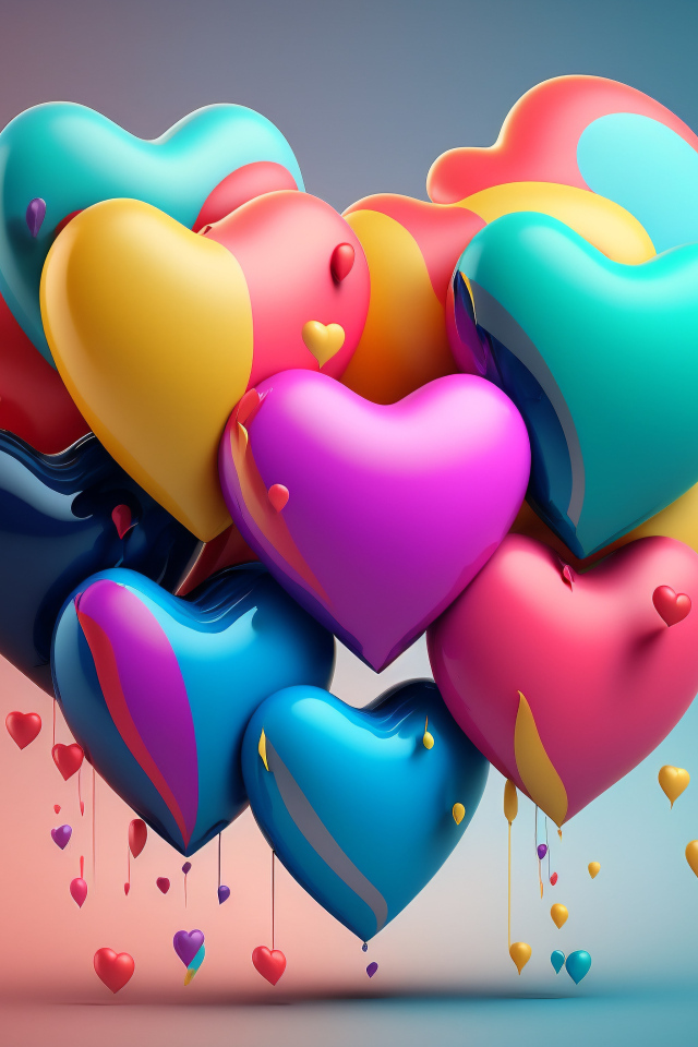 Разноцветные сердечки с краской