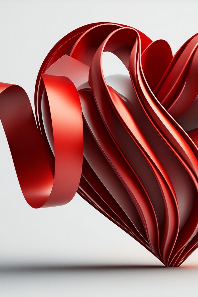 Красное 3д сердце с лентой на сером фоне