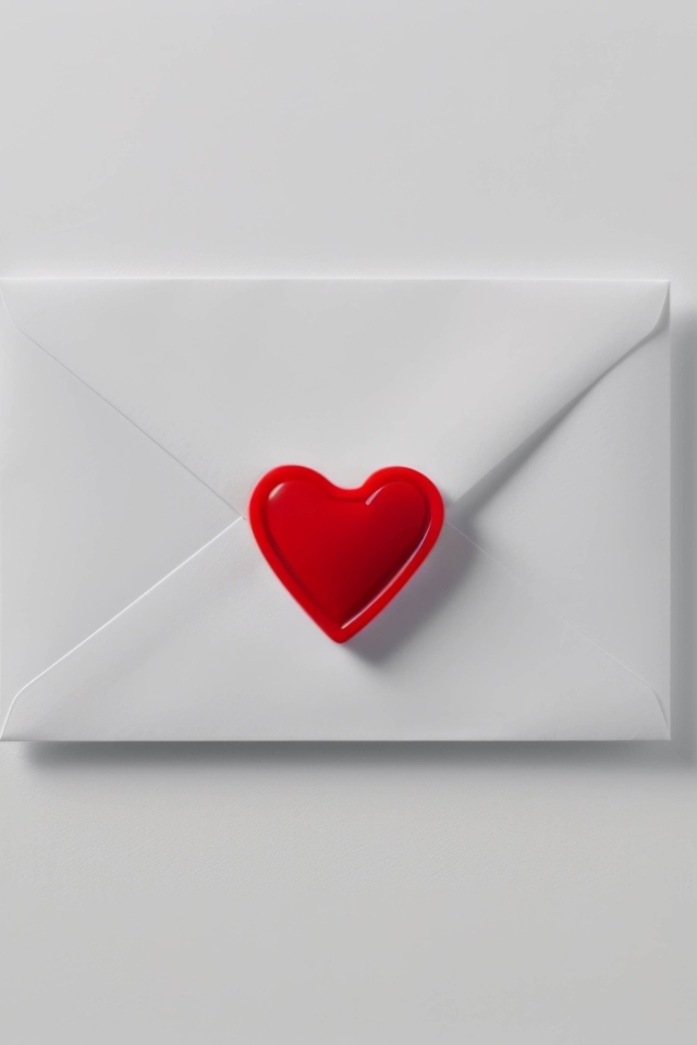 Белый конверт с красным сердечком