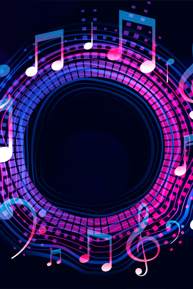 Круг с нотами на неоновом фоне