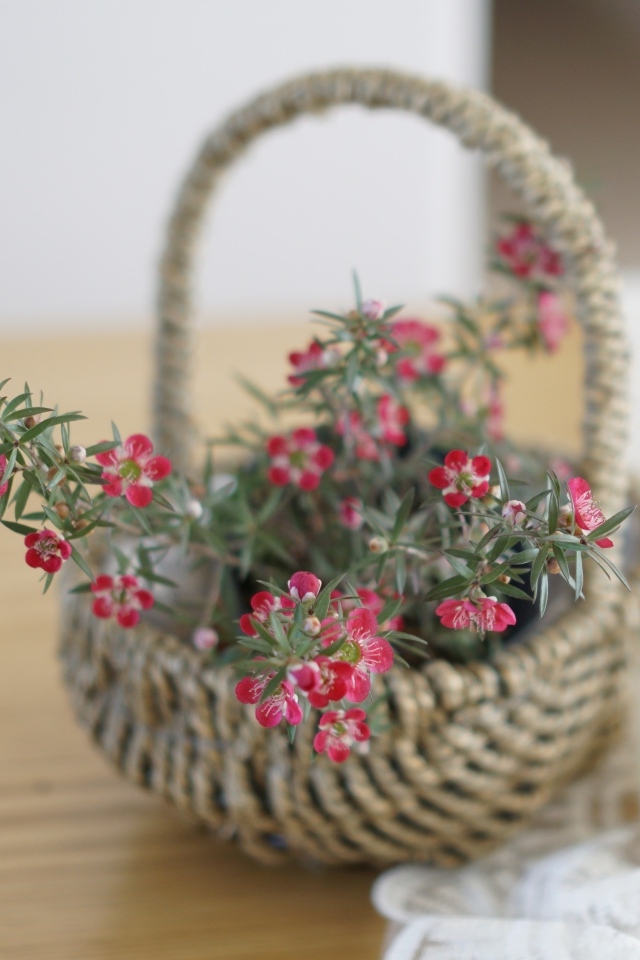 Корзина с цветами на столе