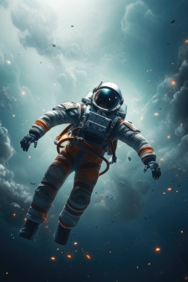 Астронавт летает в открытом космосе
