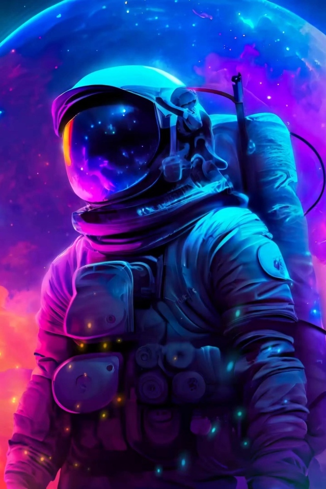 Астронавт на фоне планеты, арт
