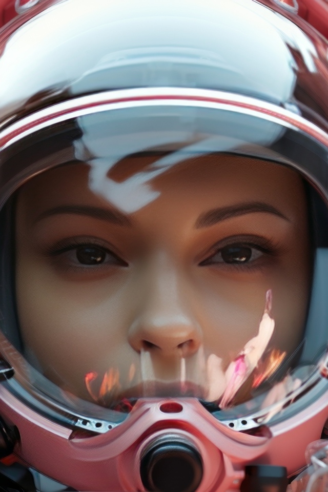 Девушка астронавт в розовом шлеме с цветами