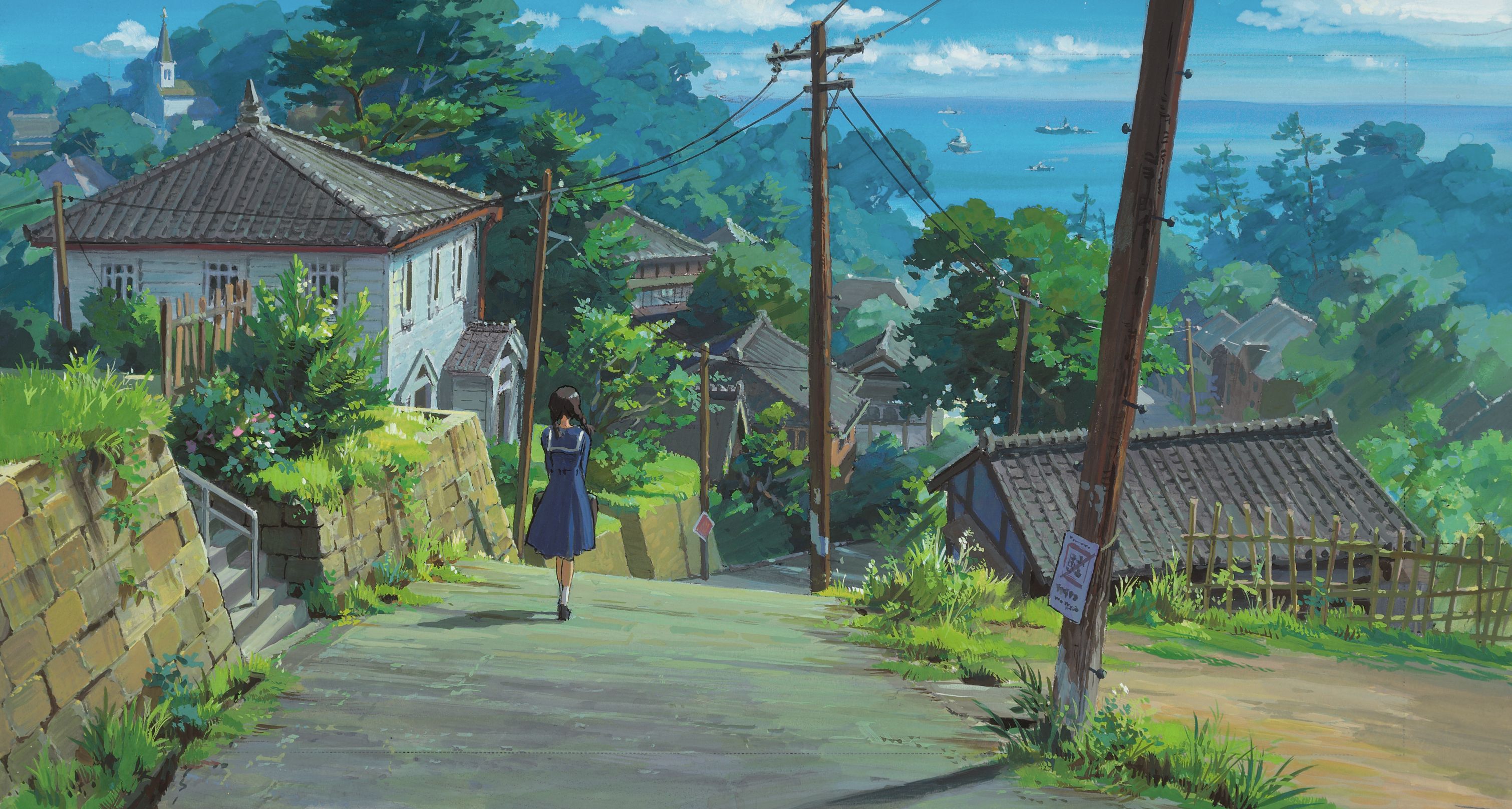 Zastaki.com - Аниме мультфильм Миядзаки, девушка идёт по дороге