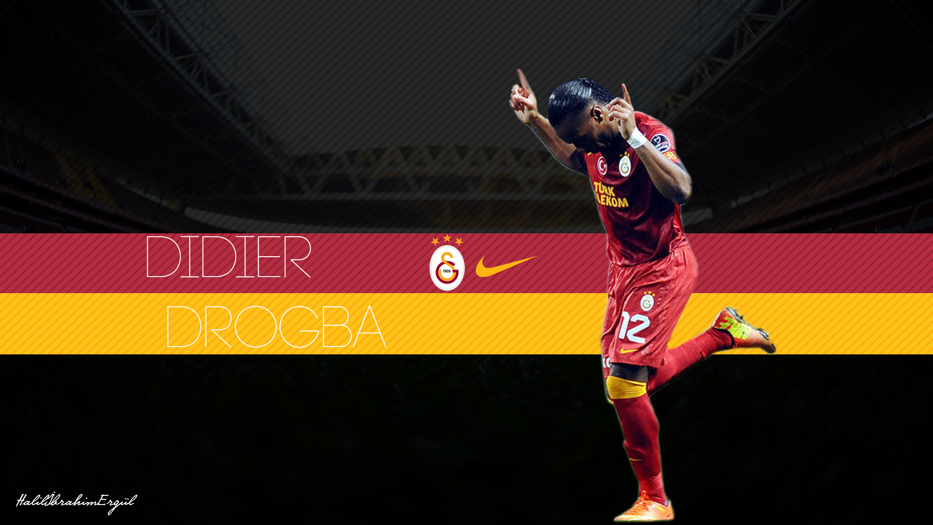 Galatasaray Didier Drogba on dark background Desktop wallpapers 1024x1024