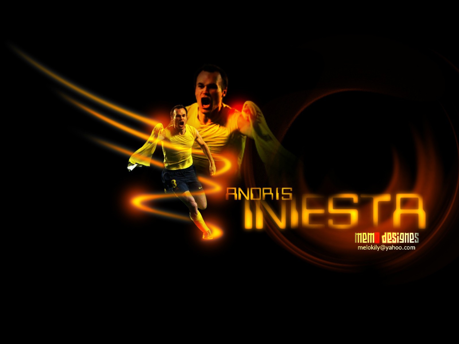 The Player Of Barcelona Andres Iniesta On Black Background Desktop Wallpapers 1024x600