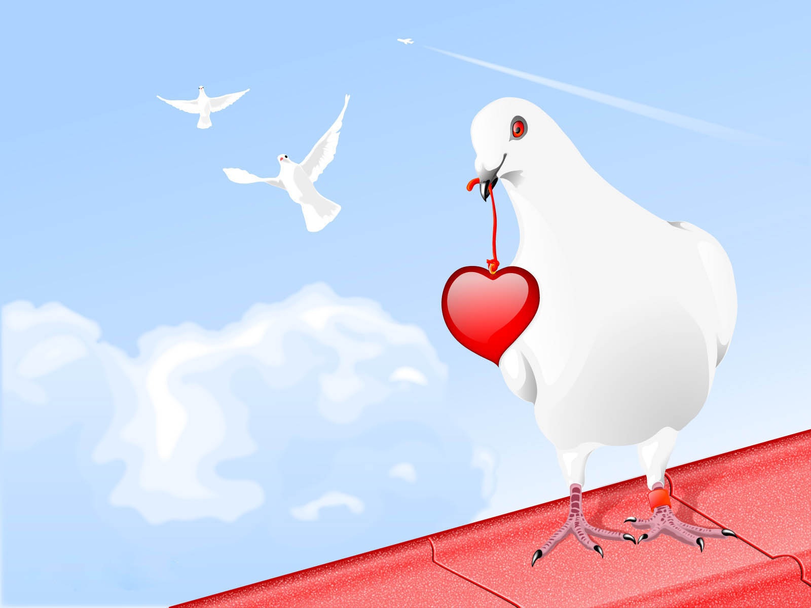 Zastaki.com - Голубь с сердцем на День Влюбленных 14 февраля