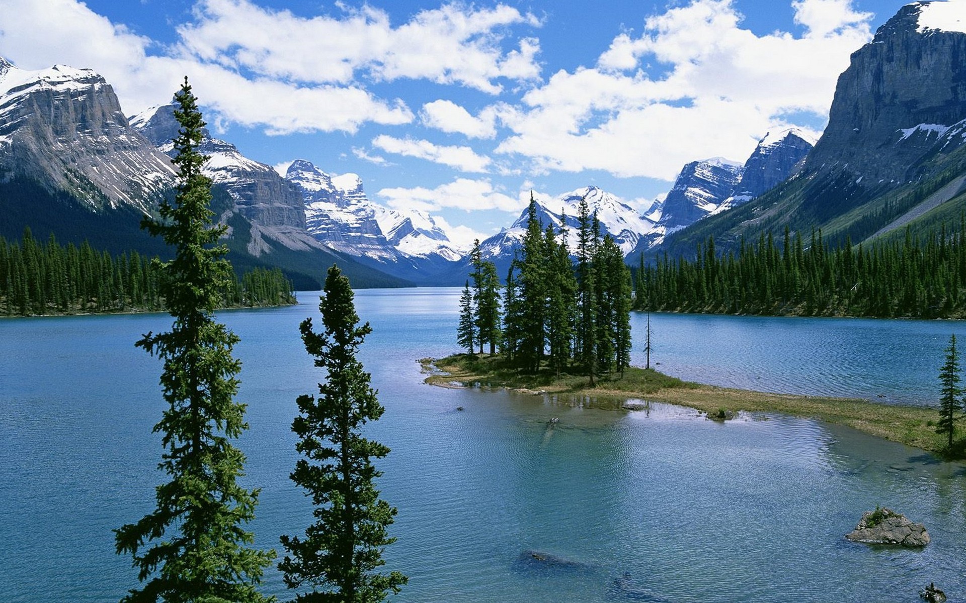 Mountain Lake With The Island And Trees Wallpapers And