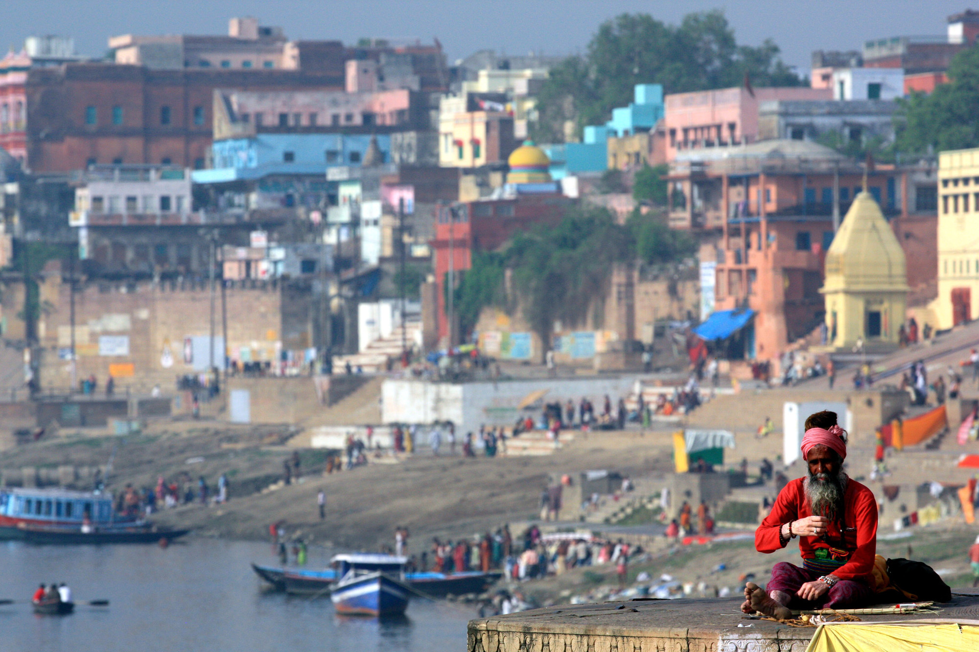 The man on the background of the city of Varanasi Desktop wallpapers  1920x1080