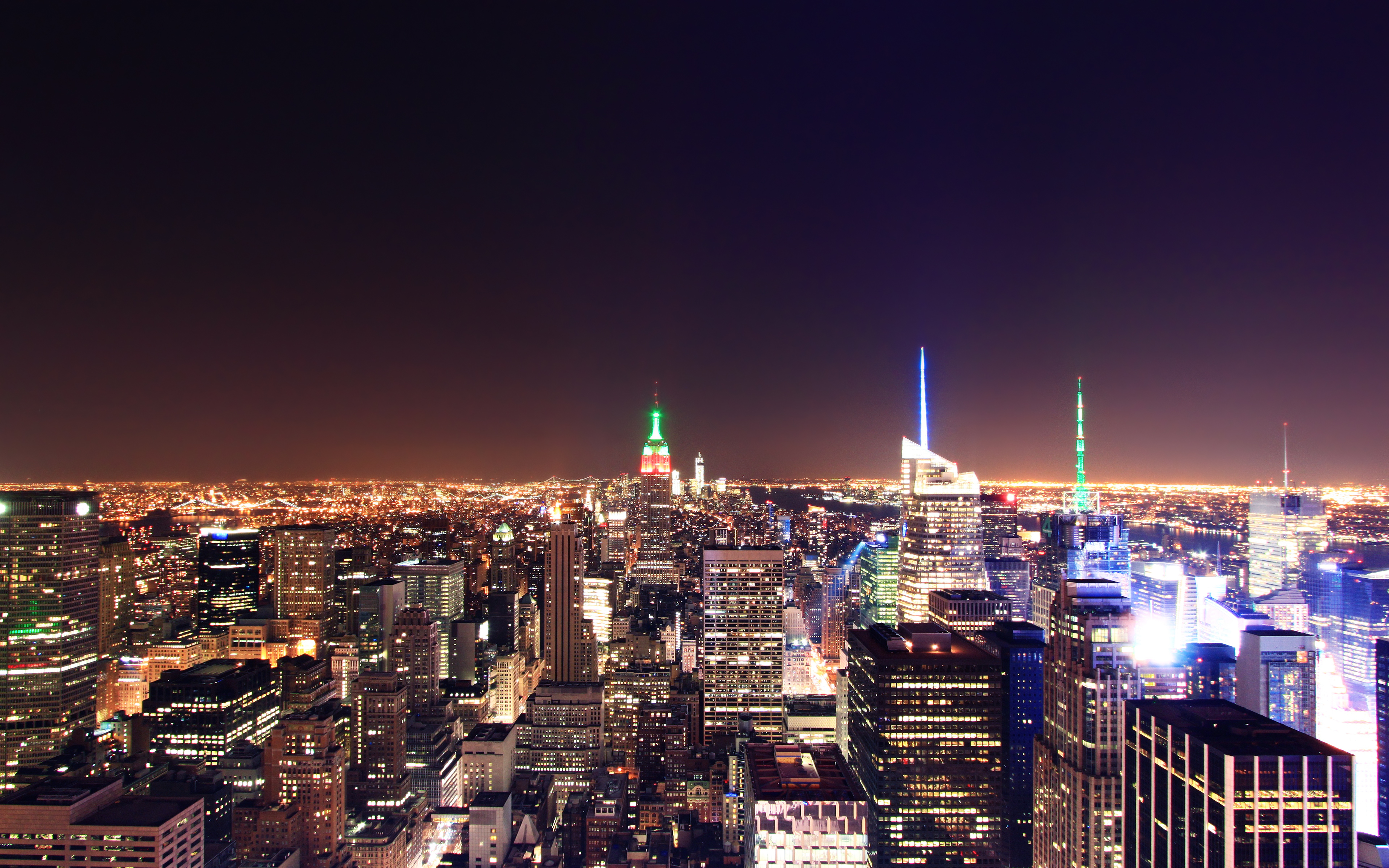 Manhattan At Night New York Desktop Wallpapers 1366x768