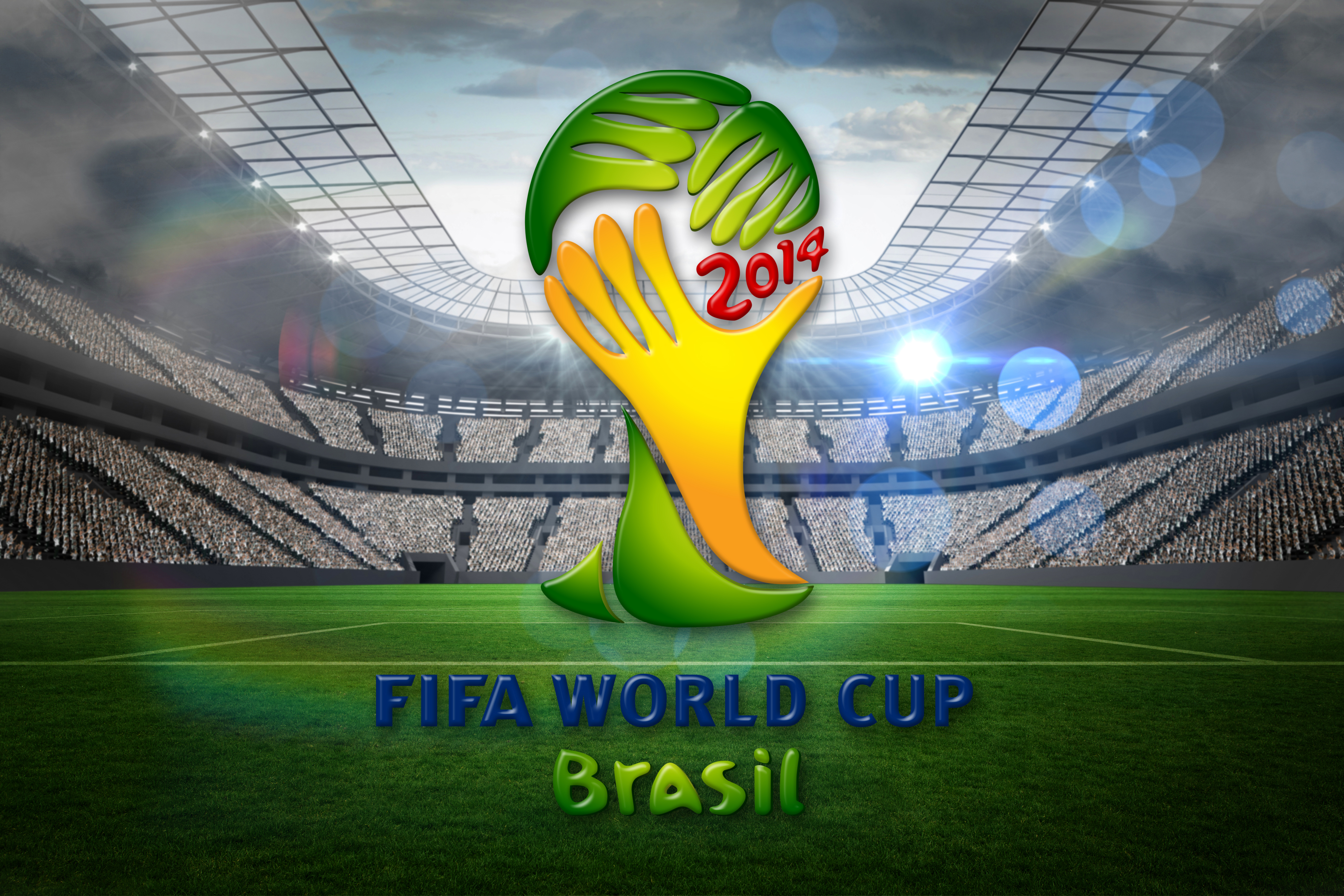 Zastaki.com - Логотип на фоне стадиона на Чемпионате мира по футболу в Бразилии 2014