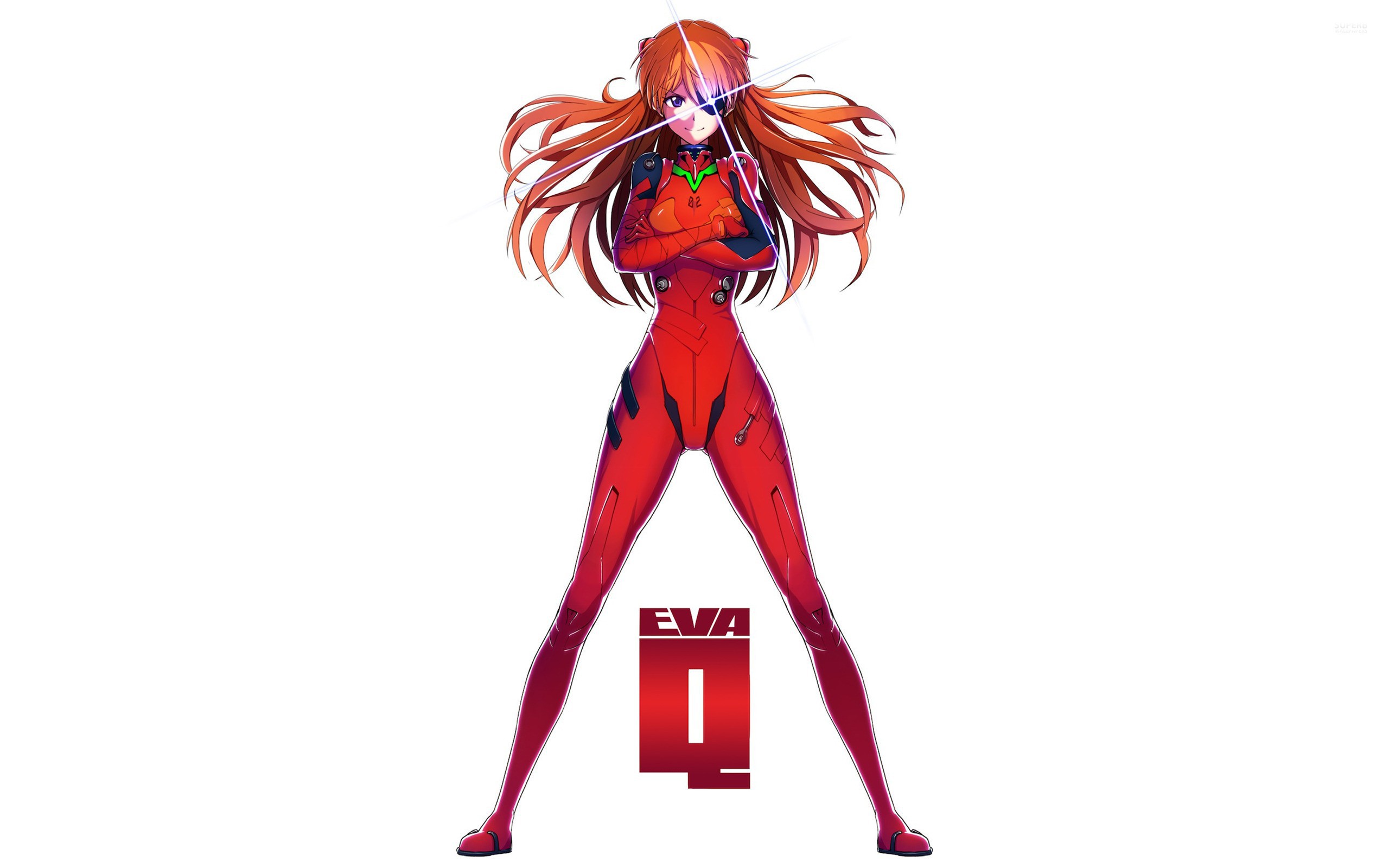 Девушка аниме Аска Лэнгли Сорью в красном - 2560x1600.