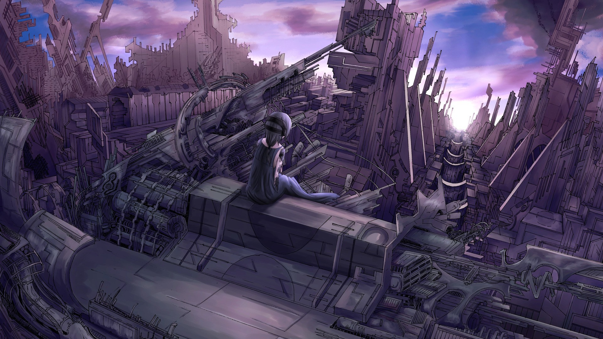 { Awakening : Abyssal Wonder ~ Water Ways of the Bay } Anime_Anime_girl_looks_at_the_ruins_of_the_city_099724_