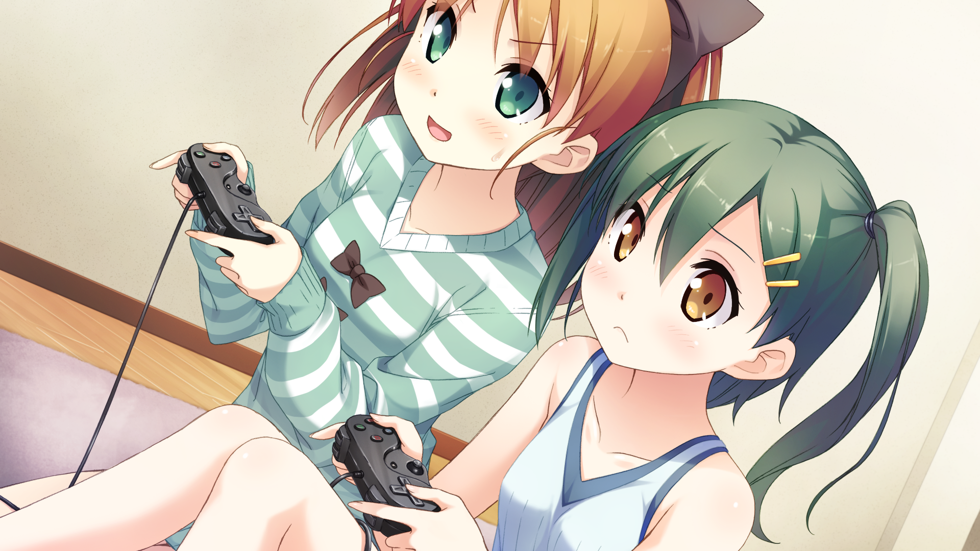 Two Girls Anime Play Video Games Wallpapers And Images