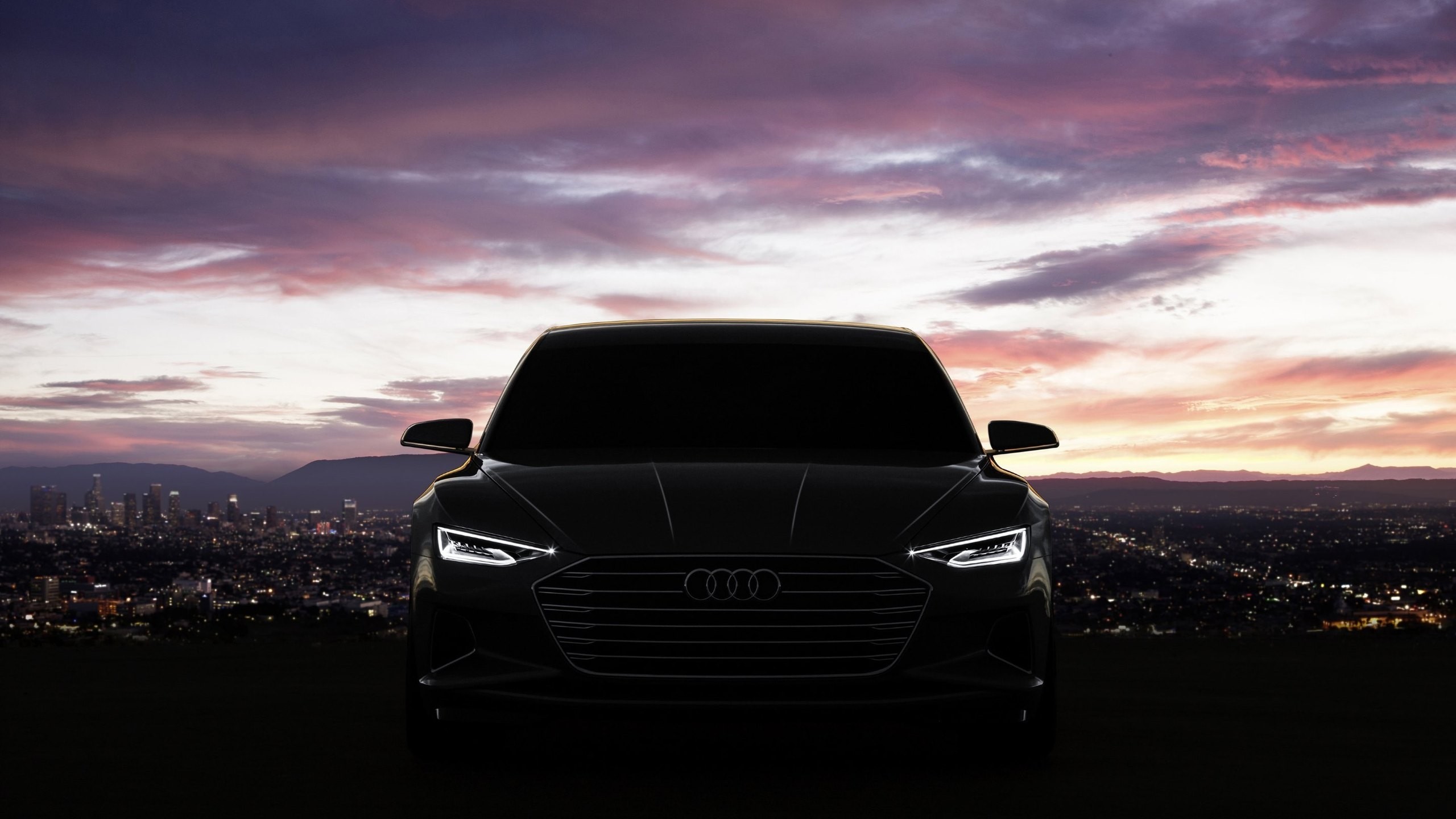 Silhouette Black Audi Prologue On City Background Wallpapers And