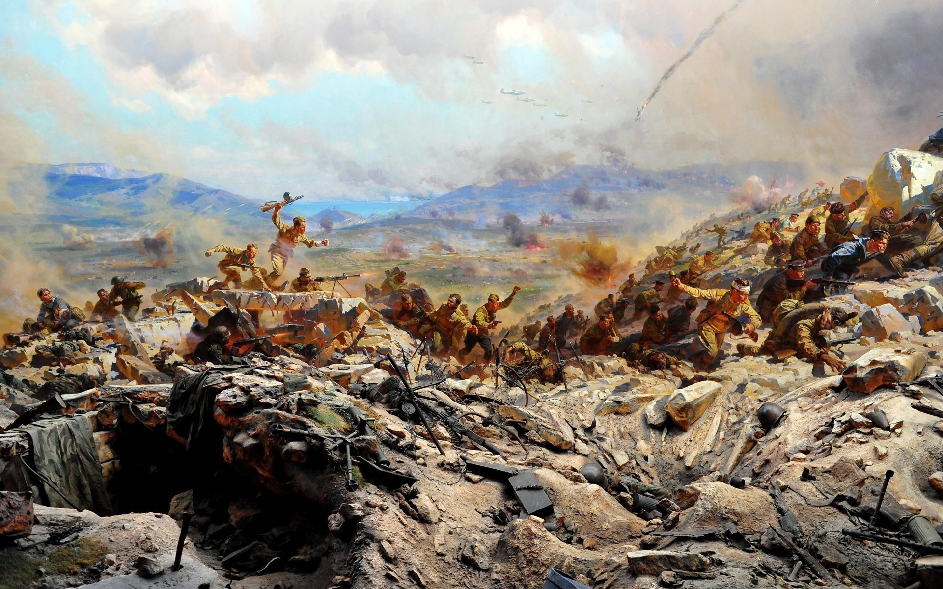 Поле сражения предложения. Диорама штурм сапун-горы 7 мая 1944 года. Мальцев штурм сапун-горы. Мальцев штурм сапун-горы картина. Диорама сапун гора.