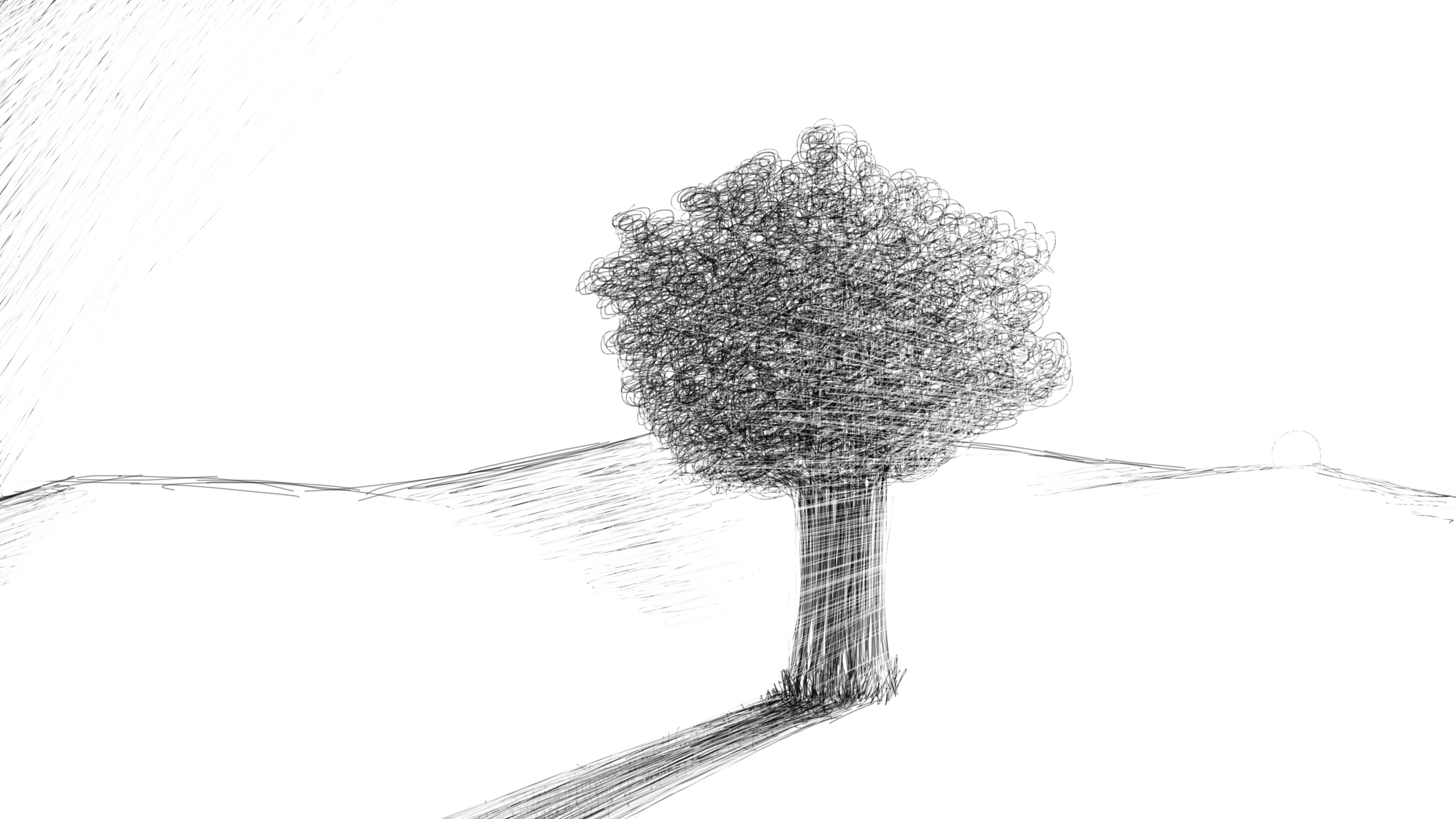 Zastaki.com - Дерево в пустыне, рисунок карандашом