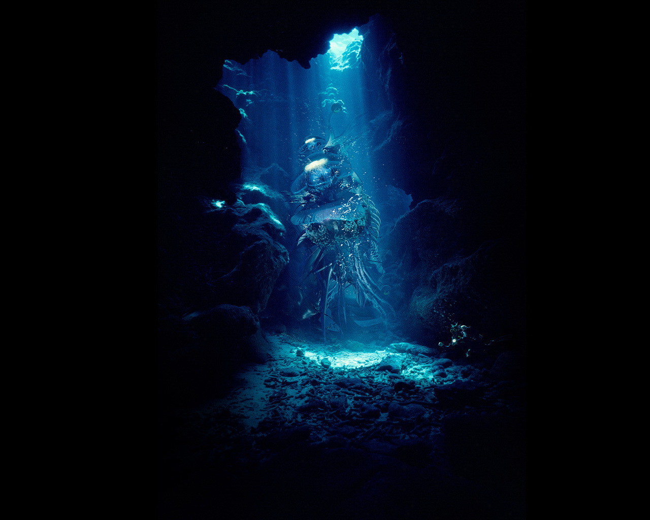 Light in underwater cave wallpapers and images - wallpapers, pictures ...