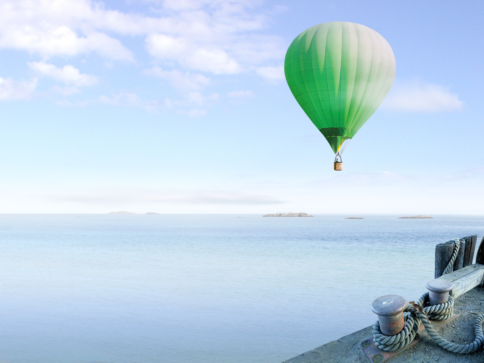 Zastaki.com - Зеленый Воздушный шар над морем