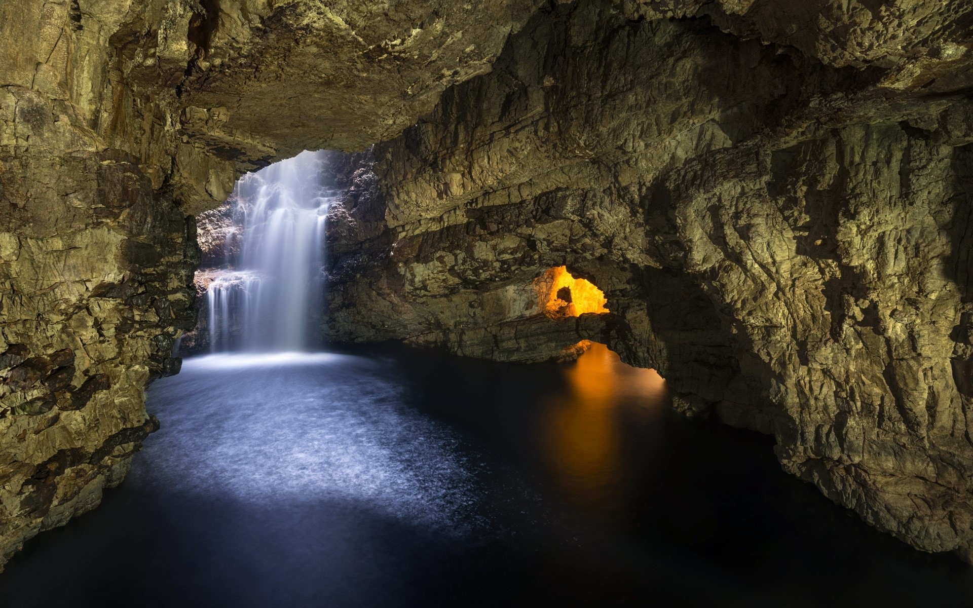 Waterfall in a stone cave in Scotland wallpapers and images ...