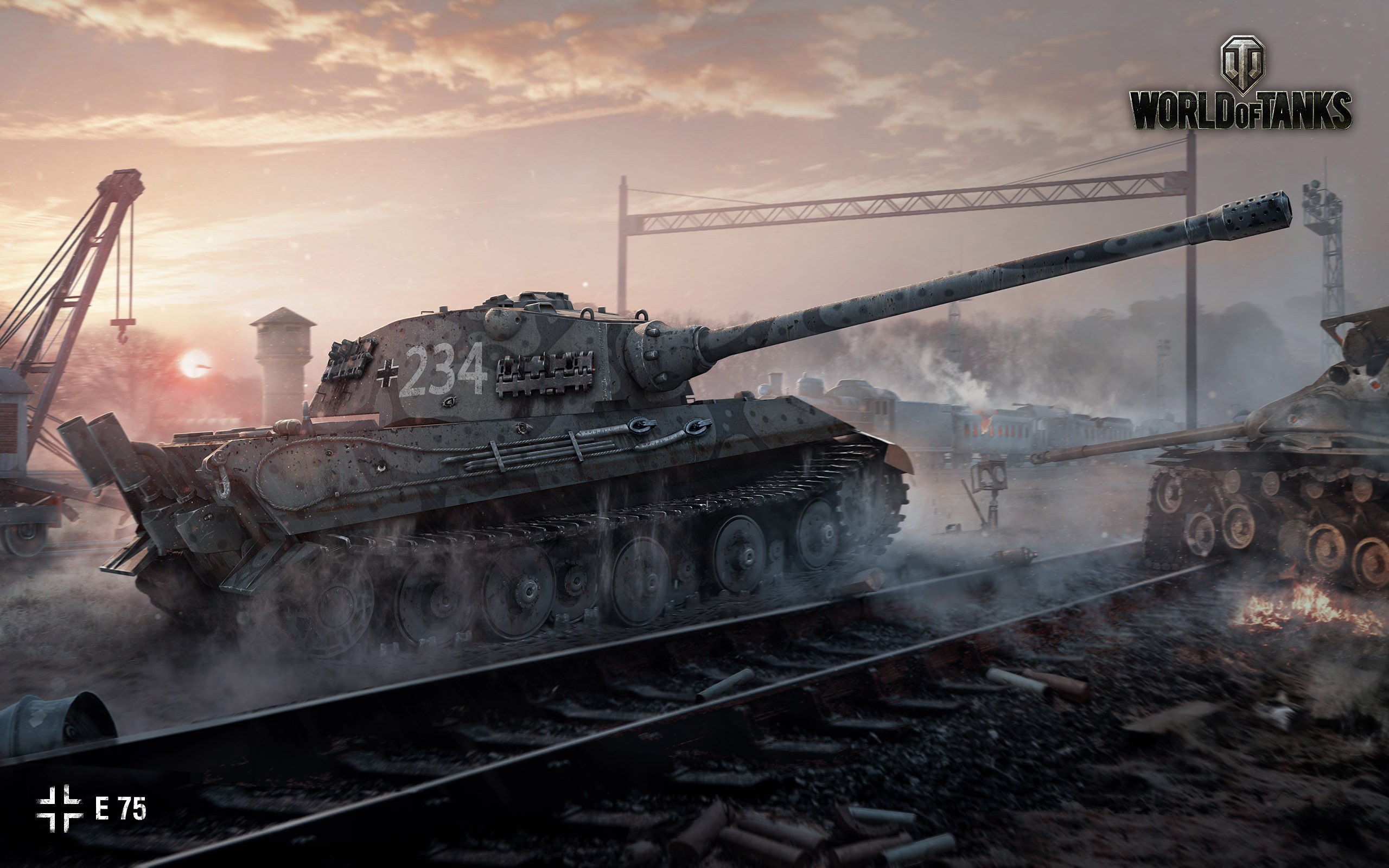 Танк Е 75 у железной дороги, игра World of Tanks - обои для рабочего ...