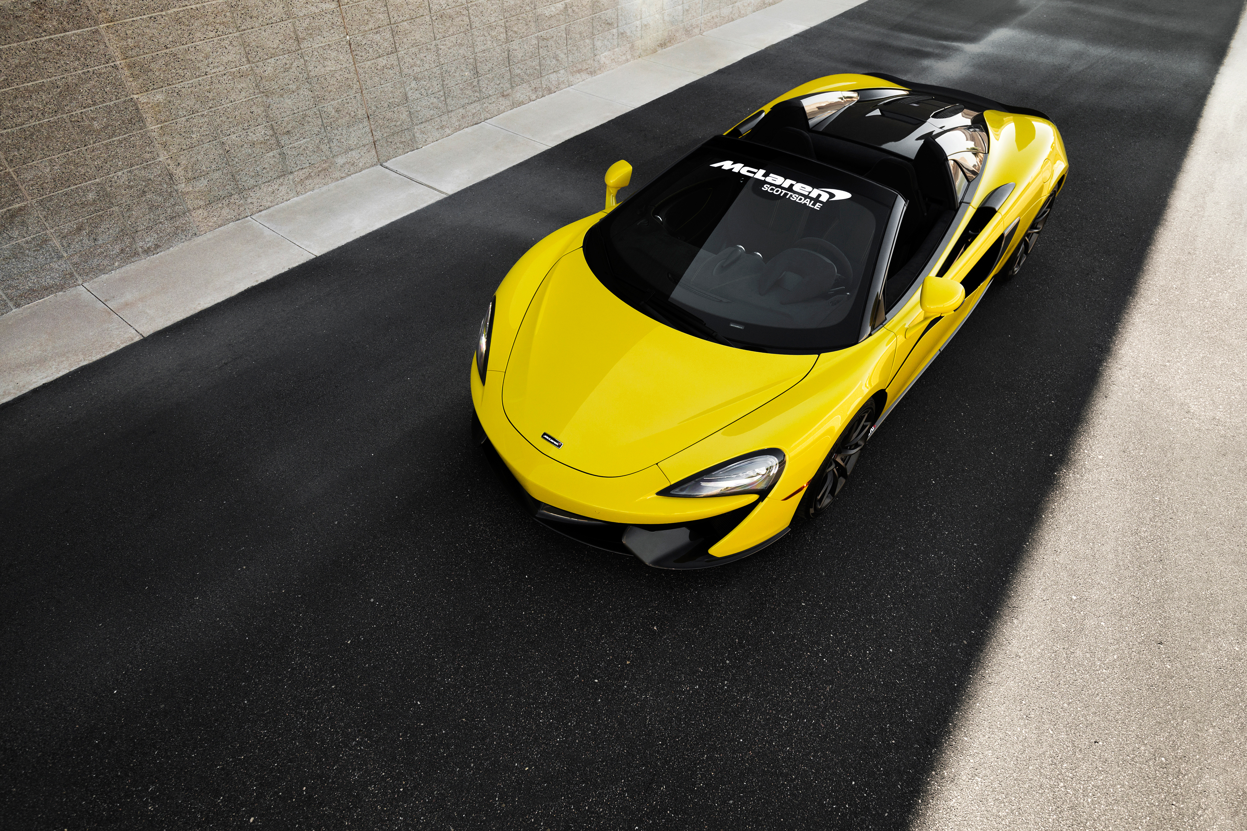 Yellow Sports Car Mclaren 570s Spider 2018 Top View Desktop Wallpapers 1024x768