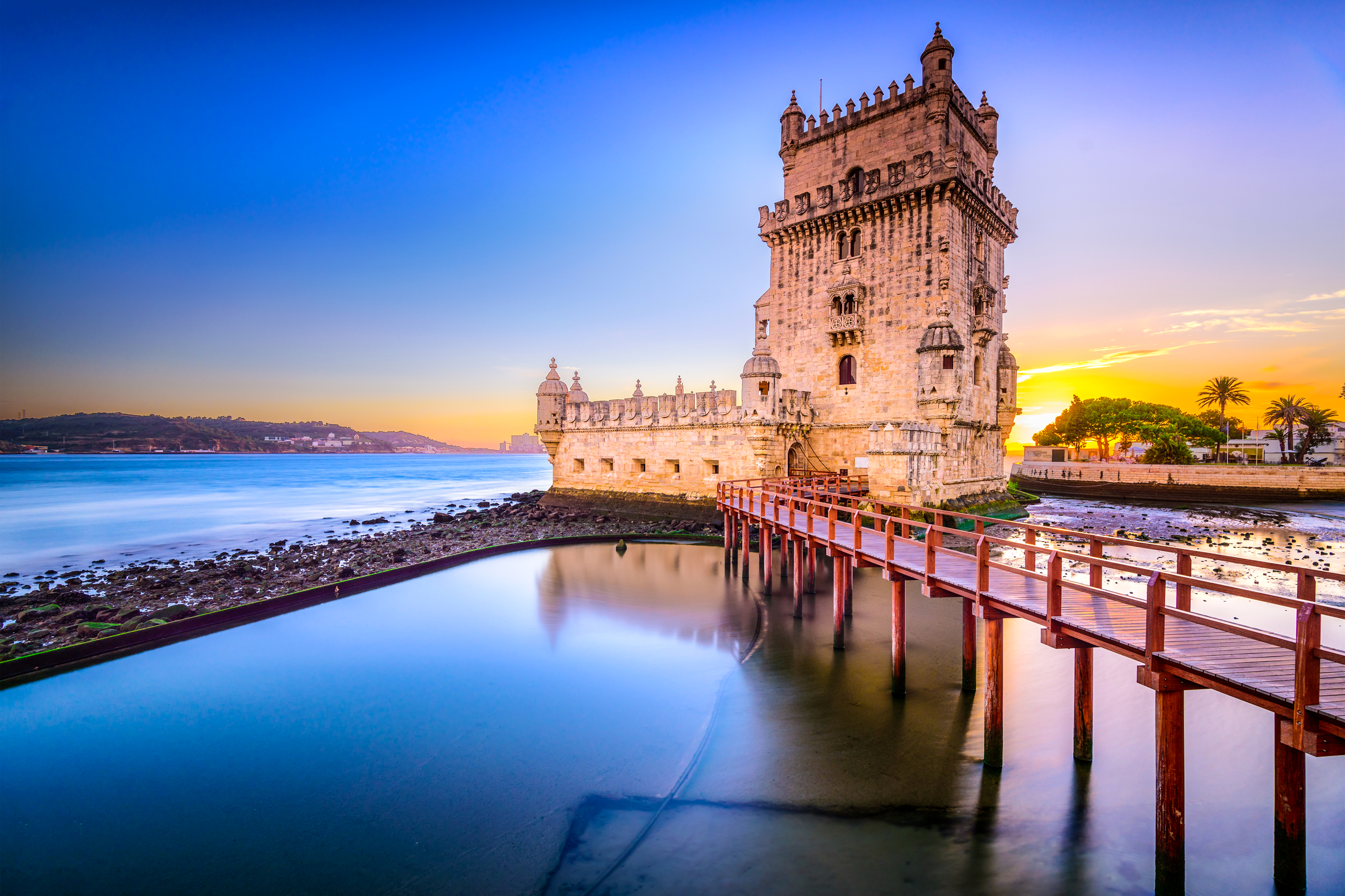 Torre De Belem Tower On The Background Of A Beautiful Sky Lisbon Portugal Desktop Wallpapers 1440x900