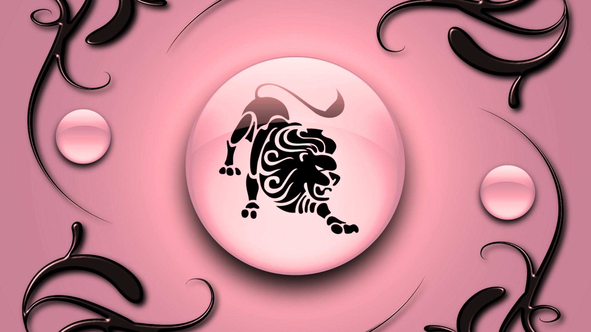 Zastaki.com - Знак зодиака Лев на  розовом фоне с чёрным орнаментом 