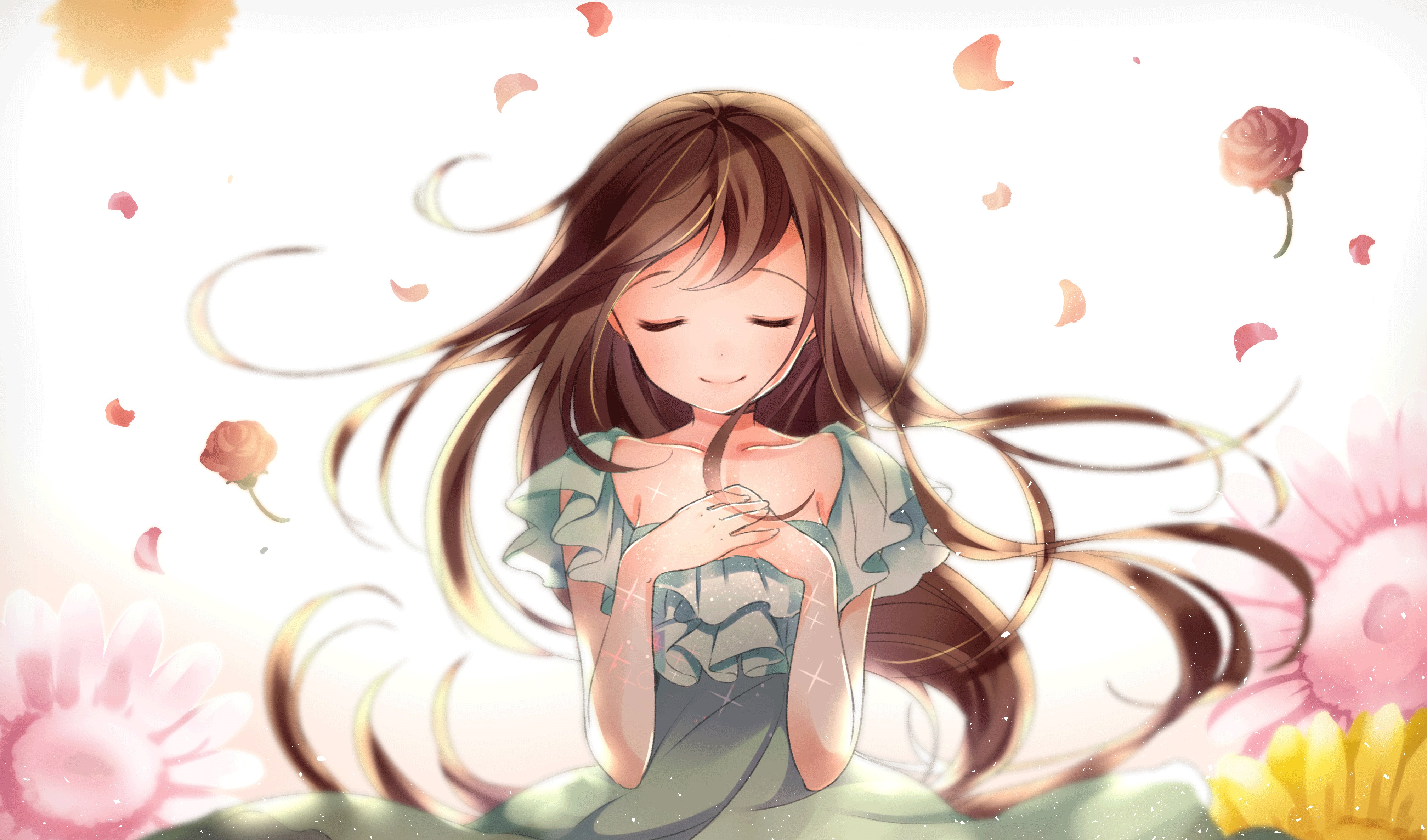 Beautiful anime girl with closed eyes Desktop wallpapers 1920x1080