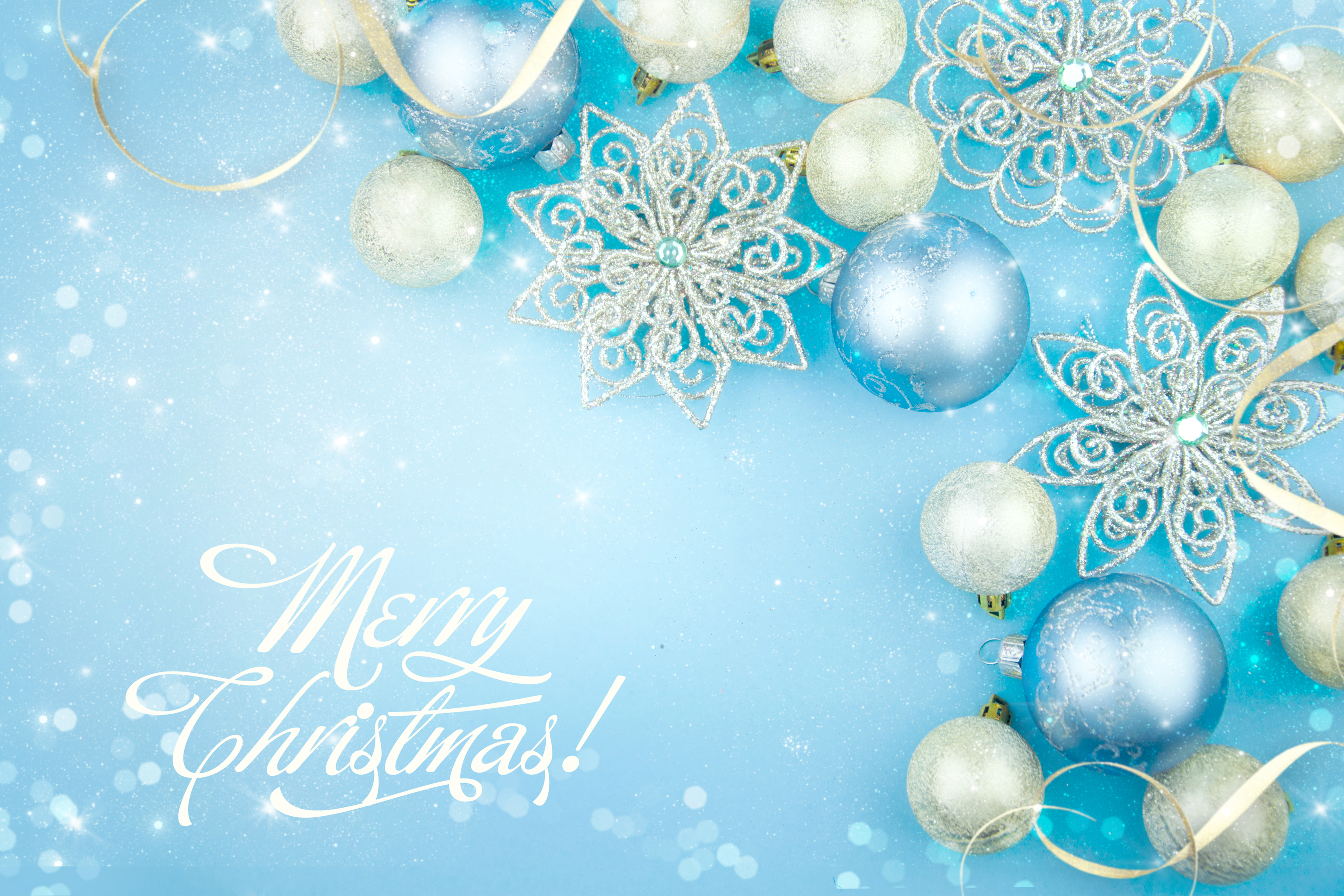 Beautiful Christmas Decorations On A Blue Background With An