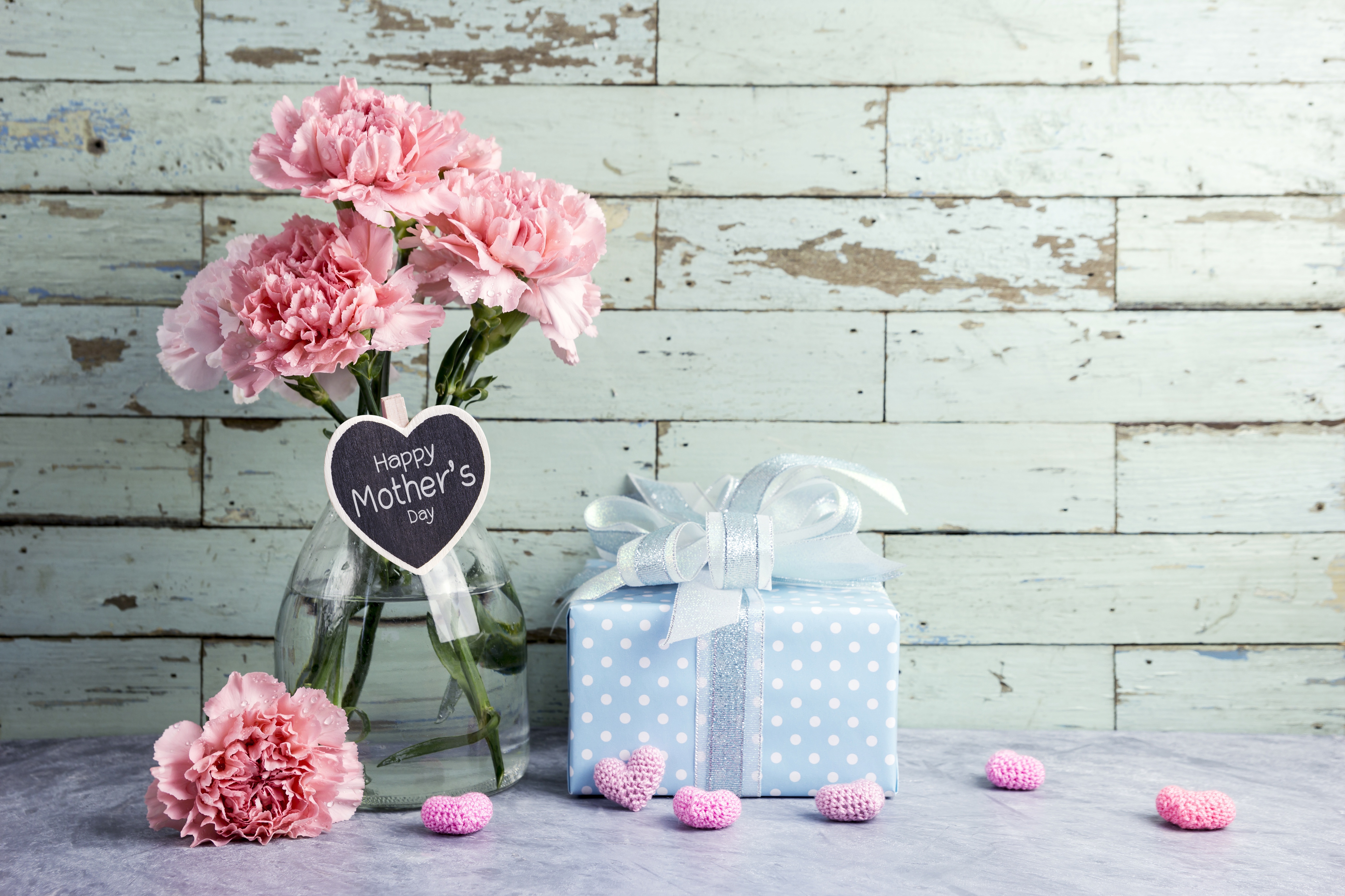 Zastaki.com - Букет розовых гвоздик и подарок на День матери 