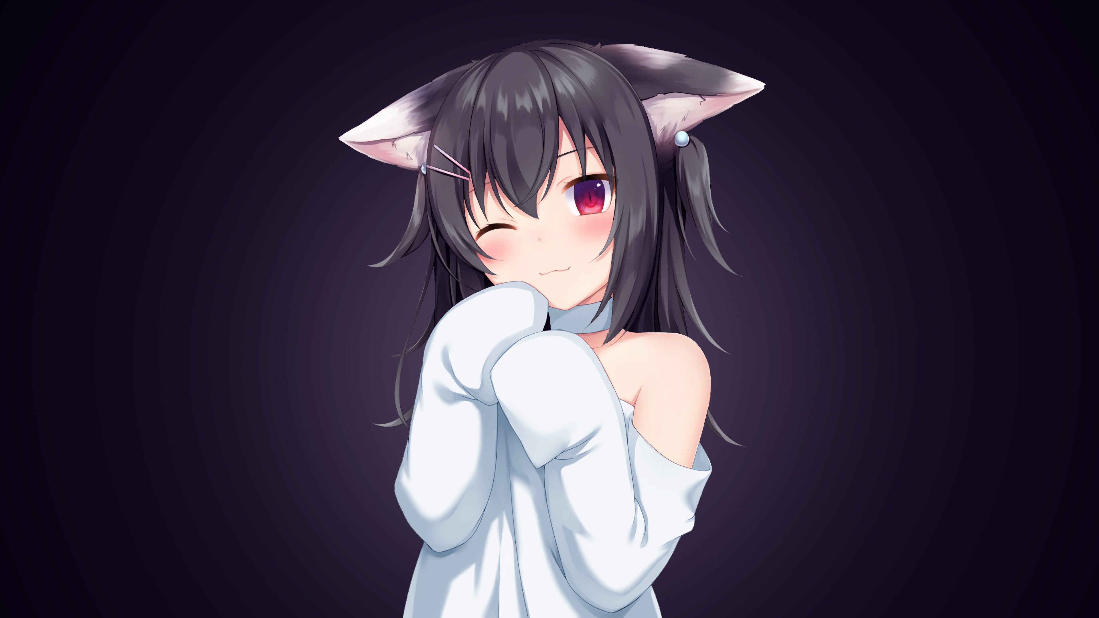 Anime girl with cat ears Desktop wallpapers 1366x768