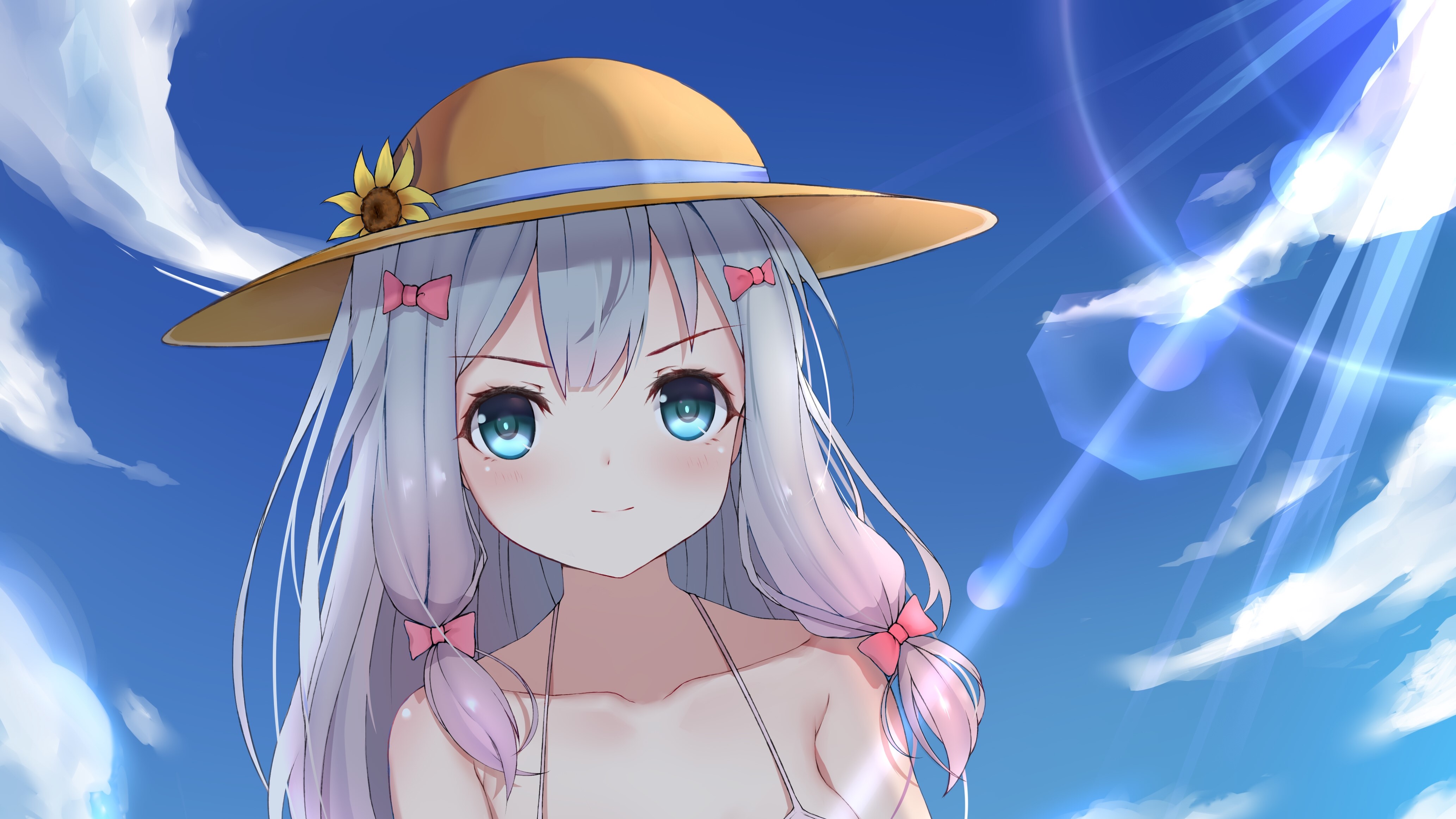 Zastaki.com - Девушка аниме  Эроманга-Сэнсэй в шляпке на фоне неба