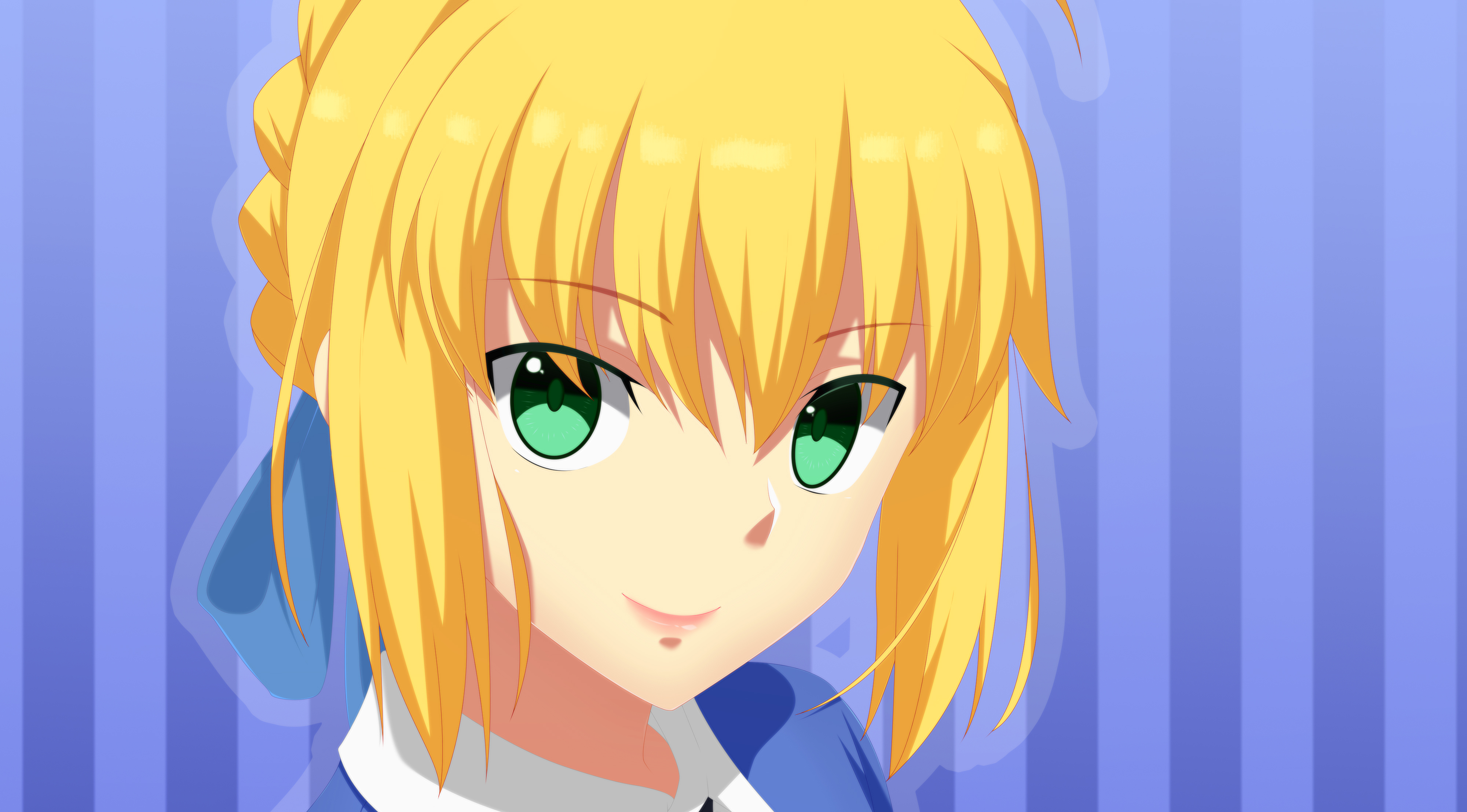 Zastaki.com - Лицо зеленоглазой девушки аниме с желтыми волосами