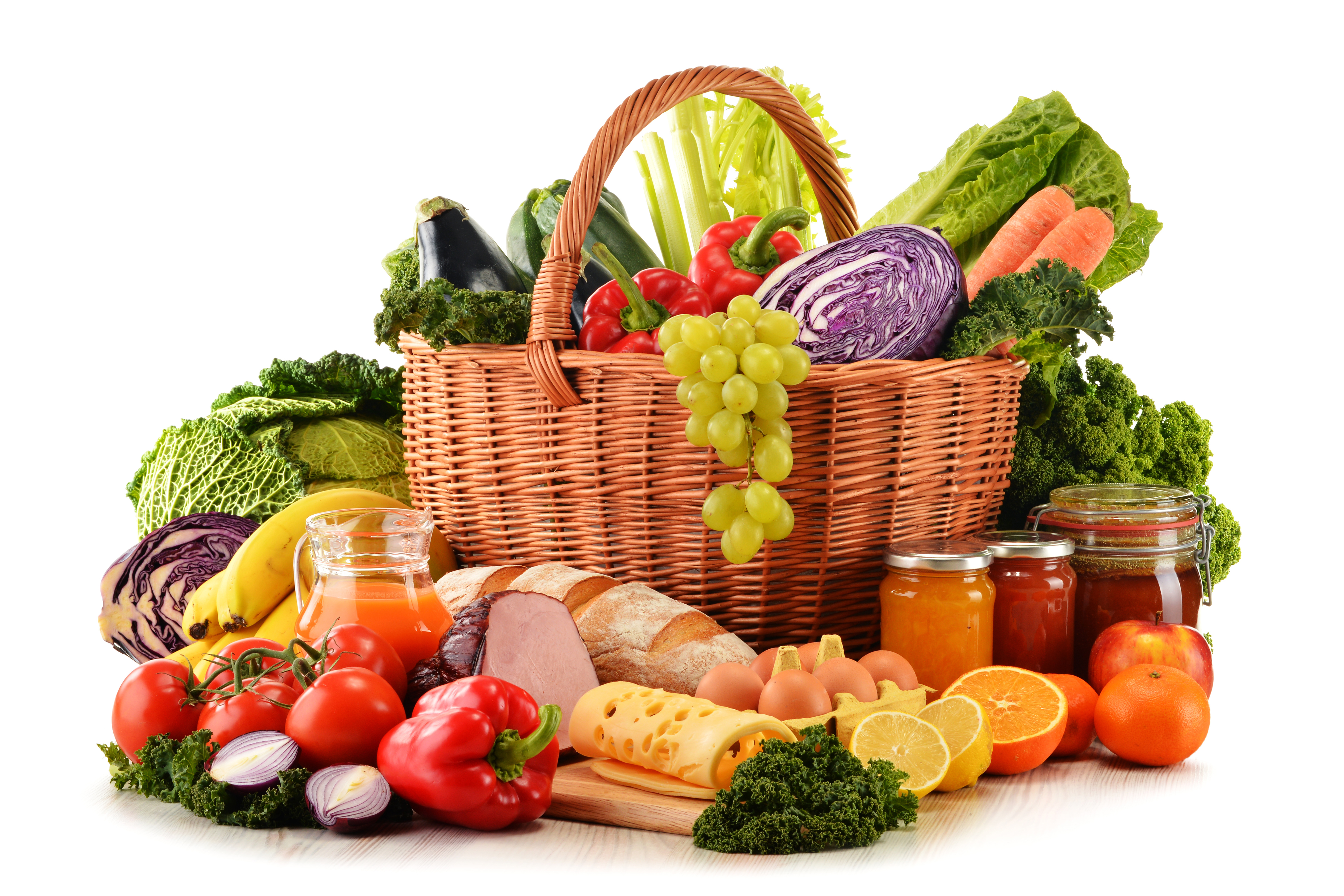 Продукты б п. Корзина с продуктами. Корзинка с продуктами. Корзина с овощами и фруктами. Продукты питания овощи.